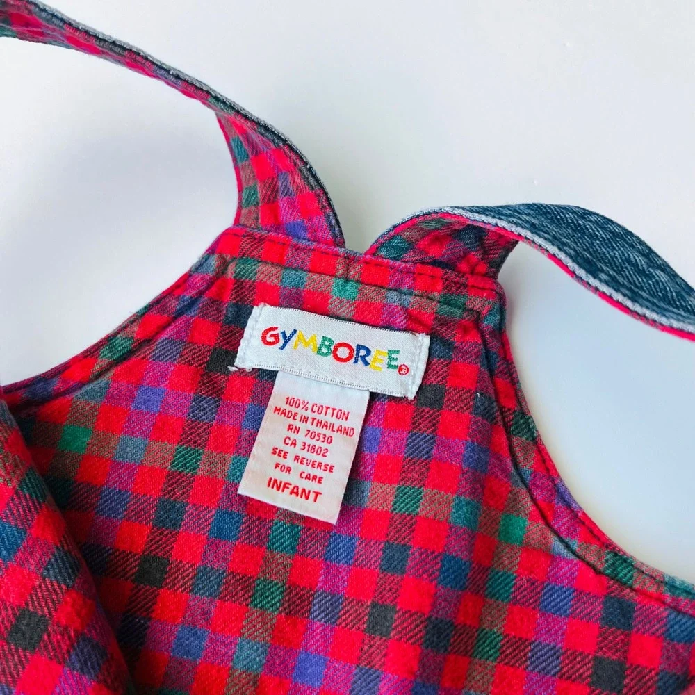 Vintage‎ Gymboree Baby Denim Overalls Infant Quilted Car Plaid Lined Cotton